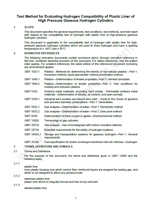 GB/T 42610-2023英文版翻译 高压氢气瓶塑料内胆和氢气相容性试验方法